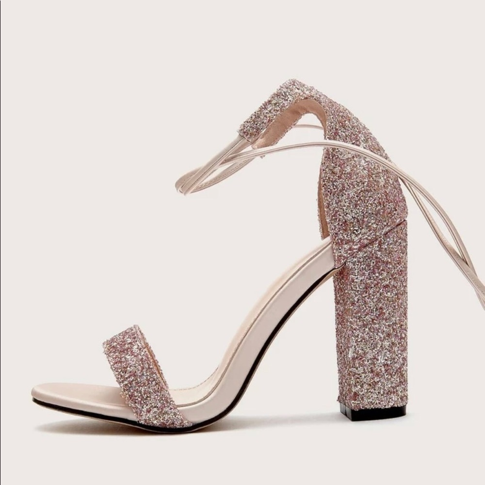 Glitter Tie leg chunky heeled sandals